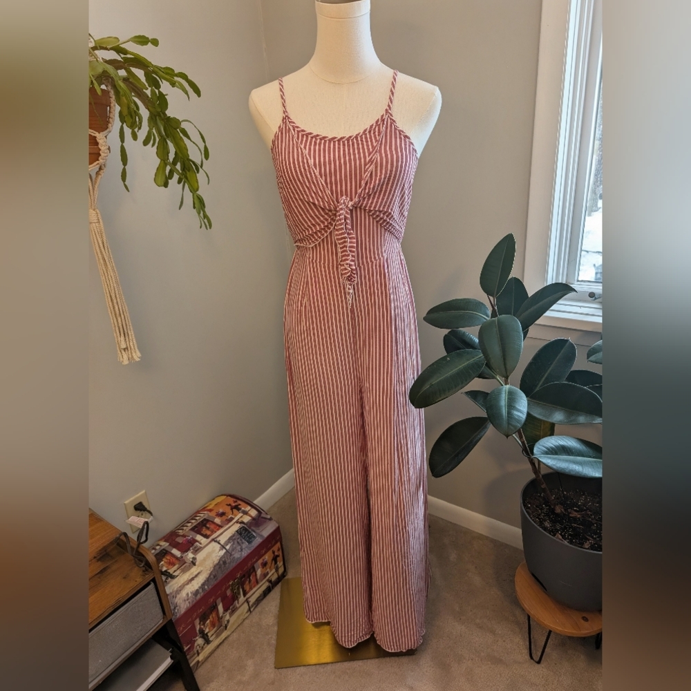 Lavender Field Red and White Striped Wide Leg Jumpsuit